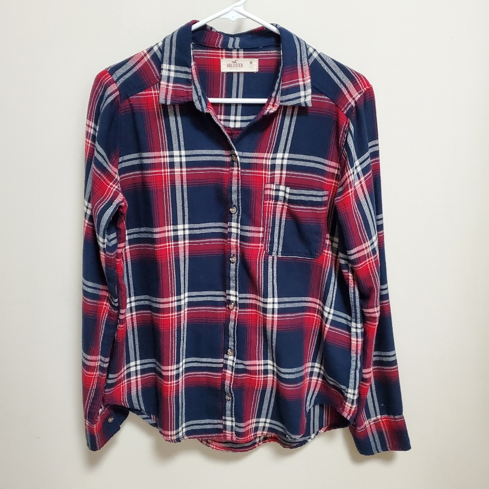 Hollister | Navy Red Plaid Button Down Shirt M